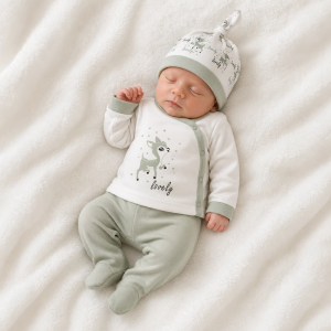 AZİZ BEBE Yeşil Kız Bebek Animal Desenli % 100 Pamuk